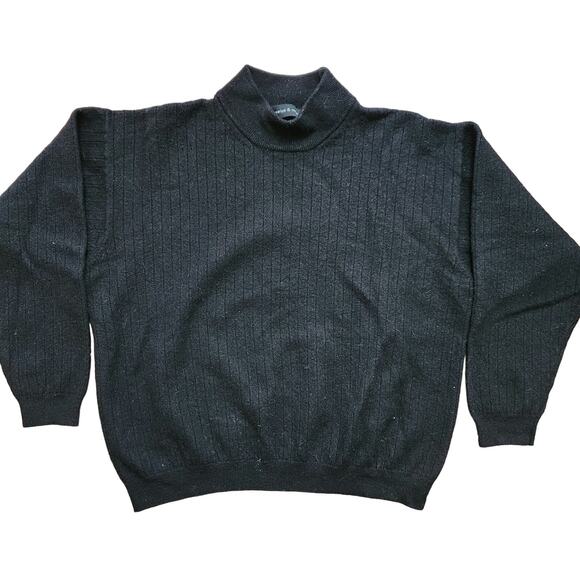 Preswick & moore woolmark Merino wool black mockneck pull over sweater ribbed - Picture 1 of 5